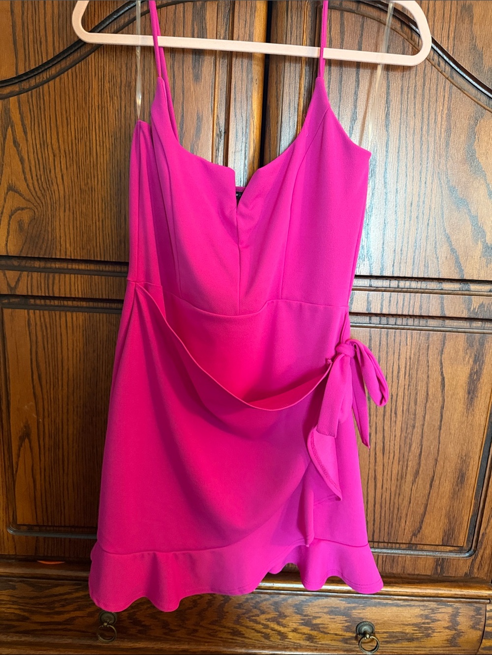 Blue Blush Hot Pink Spaghetti Strap Side Tie Dress